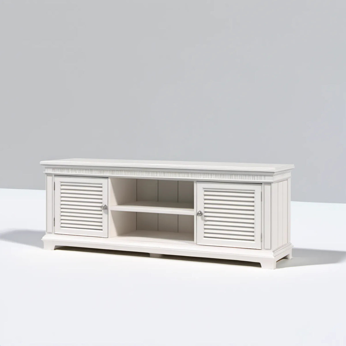 Biała szafka RTV z MDF 120 x 40 x 50 cm z lamelowymi drzwiczkami