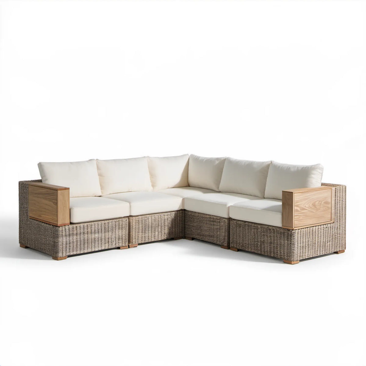 Narożna sofa ogrodowa w kształcie L 250 x 250 x 75 cm Beżowa/Brązowa/Naturalna z technorattanu PE i drewna akacjowego