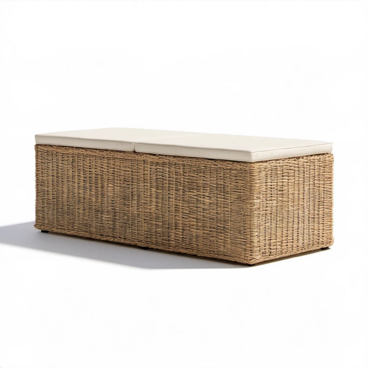 Ławka ogrodowa z technorattanu brązowo-kremowa 120 x 40 x 45 cm z poduszką