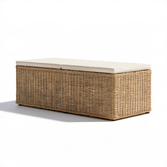 Ławka ogrodowa z technorattanu brązowo-kremowa 120 x 40 x 45 cm z poduszką