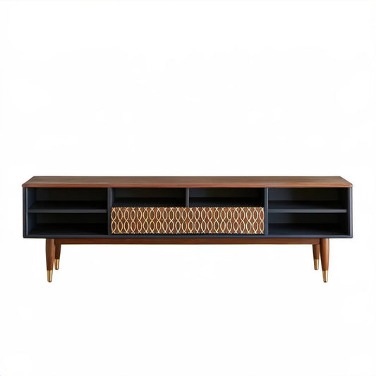Szafka RTV 180 x 40 x 60 cm w kolorze orzechowym, czarnym i złotym