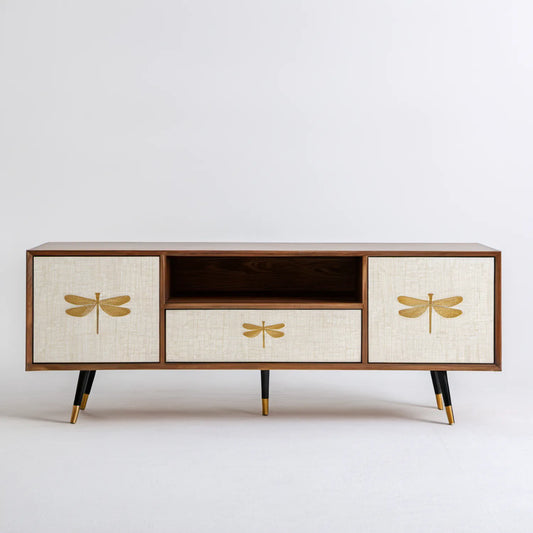 Szafka RTV retro 160 x 40 x 75 cm orzechowa/kremowa/czarna/złota