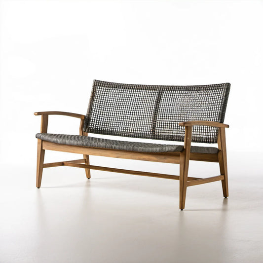 Dwuosobowa ławka ogrodowa z drewna akacjowego, brązowo-czarno-kremowa, 125 × 65 × 80 cm